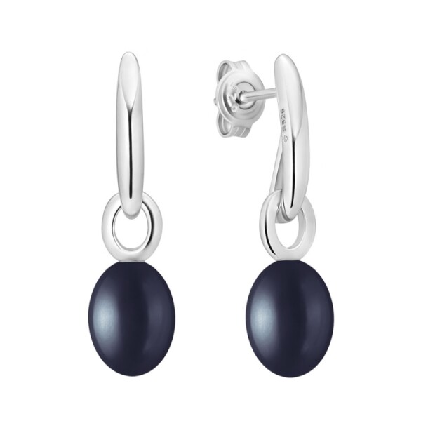 Stříbrné náušnice s černou perlou Sara - stříbro 925/1000, Stříbrná Černá