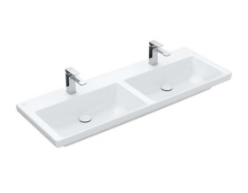 VILLEROY & BOCH - Subway 3.0 Dvojumyvadlo nábytkové 130x47 cm, bez přepadu, otvory pro baterie, alpská bílá 4A71D101