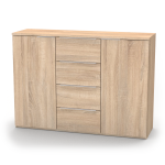 Nábytek Mikulík Komoda VARIO 3 (šedé úchytky) - bílý lesk, antracit, aj. ROZMĚR: (š/v/hl.) 130 x 86,5 x 40,5 cm