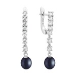 Stříbrné náušnice s černou perlou Tania - stříbro 925/1000, Stříbrná Černá