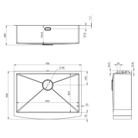 SAPHO - AMERICAN polozápustný nerezový dřez 70x50cm, gun metal ZN7050B