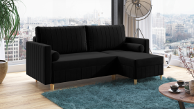 FRONTI Rohová rozkládací sedačka AIDEN černá - DREAM VELVET 202.12 9465