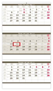 Nástěnný kalendář Helma 2024 - Tříměsíční skládaný šedý