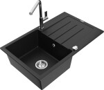 MEXEN - Bruno granitový dřez 1 s odkapávačem včetně baterie Flora, černá 6513-77-670401-00