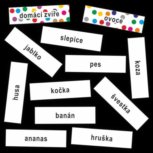 Význam slov - kartičky se slovy určené k třídění slov dle významu - Jitka Rubínová