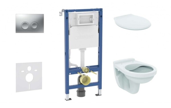 GEBERIT - Duofix Set předstěnové instalace, klozetu Alpha a sedátka, tlačítko Delta21, matný chrom SANI11CD2142