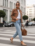 Dámská semišová bunda bomber světle hnědá FashionStreet TY5644 S
