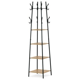 Věšák se 4 policemi, dekor divoký dub, MDF, černý lak
