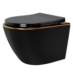 REA - Závěsná WC mísa včetně sedátka Carlo Mini Flat černá/zlatý proužek + sedátko duraplast REA-C8800