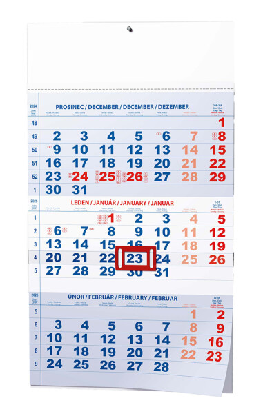 Tříměsíční kalendář 2025 modrý nástěnný kalendář