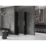 MEXEN/S - Velar L Duo sprchový kout, posuvné dveře 100 x 100, grafit, zlato 871-100-100-02-43-50