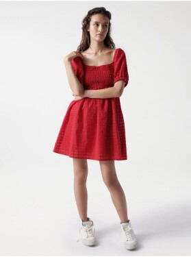Červené krátké šaty balonovými rukávy Salsa Jeans Aruba Dámské
