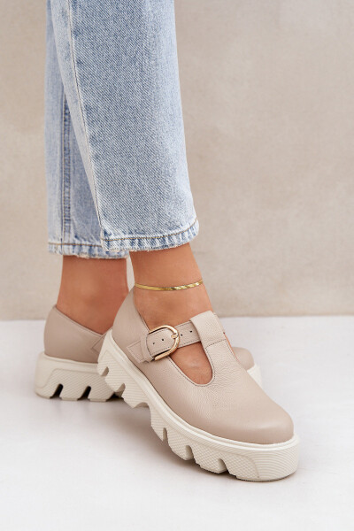 Kožené Polobotky S Přezkou Zazoo 20183 Béžové 38