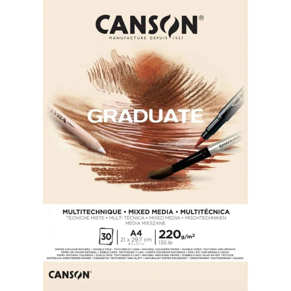 Canson Graduate Mixed Media Toned Paper blok A4 30l 220g natur