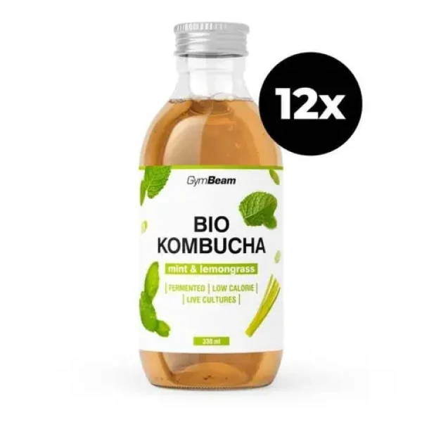 BIO Kombucha - GymBeam (máta citronová tráva, 12 x 330 ml) (105943-3-12x330ml-mint&lemongrass)