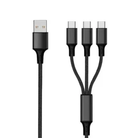 2GO USB 3in1 Nylon černá / Nabíjecí kabel / 3× USB-C / 1,5 m / 3 A (797156)