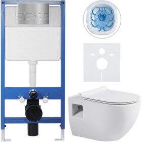 CERANO Kompletní podomítkový WC set Lite/Dure - bílá lesklá - WC tlačítko Line, nerez - předstěnová instalace - 51x35 cm