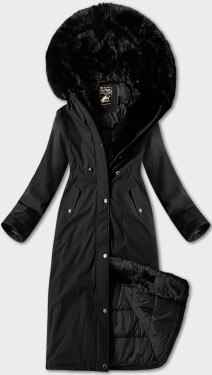 Černá dlouhá hrubší zimní bunda s kapucí Libland (7614) odstíny černé M (38)