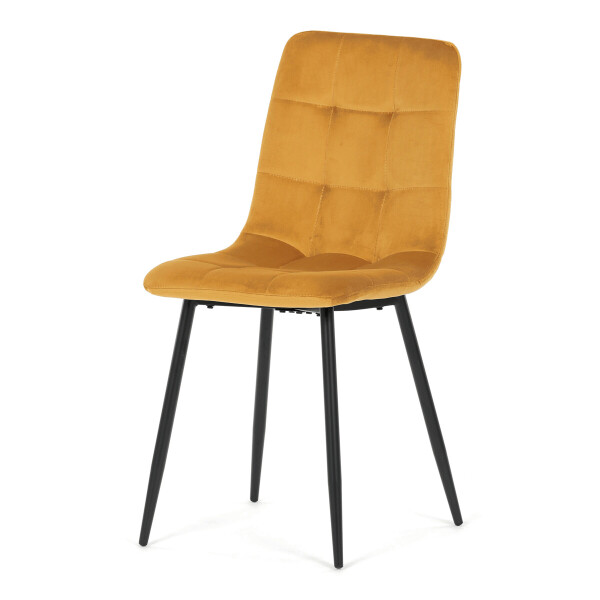 Židle jídelní, žlutá sametová látka, nohy černý kov