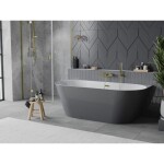 MEXEN/S - Oval Slim volně stojící vana nástěnná 170 x 80, bílá/šedá, sifon a přepad zlatá 52661708062-50