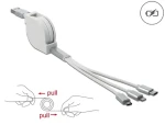 DeLock USB-A 3v1 bílá / Nabíjecí kabel / Lightning, Micro-USB, USB-C / Smotávací (85850)