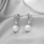 Náušnice perlou zirkony Stříbrná Bílá