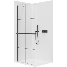 CERANO Sprchová zástěna Walk-in Onyx Y L/P - 8 mm + polička/držák na ručníky - černá matná, industriální sklo - 120x200 cm