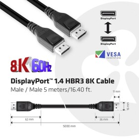 Club3D DisplayPort kabel Konektor DisplayPort, Konektor DisplayPort 5.00 m černá CAC-1061 #####8K UHD Kabel DisplayPort