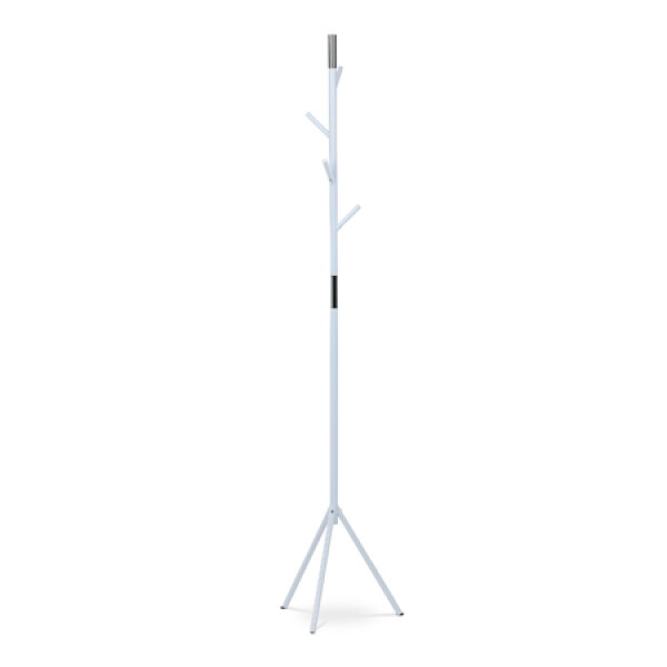 Věšák stojanový, výška 179 cm, kovová konstrukce, bílý matný lak, nosnost 6 kg