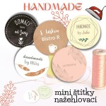 42 ks Nažehlovací MINI štítky HANDMADE 22mm, velký výběr motivů