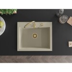 MEXEN/S - Elix granitový dřez 1-miska 600 x 500 mm, béžový, sifon zlatá 6525601005-69-G