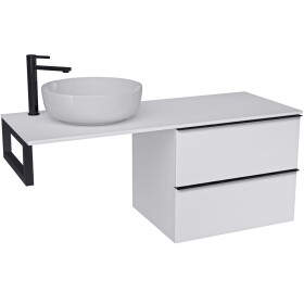 CERANO - Koupelnová skříňka Velora - bílá matná, úchytka černá + deska pod umyvadlo Navira Slim - 18 mm + konzole černá - 140x54,8x46,5 CER-668048
