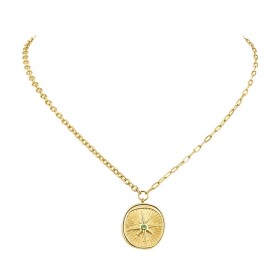 Ocelový náhrdelník Větrná růžice - chirurgická ocel, zirkon, Zlatá 47 cm + 5 cm (prodloužení)