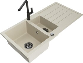 MEXEN - Andres granitový dřez s odkapávačem včetně baterie Flora, béžová 6515-69-670401-70-B