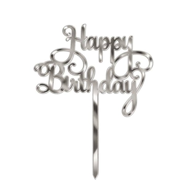 Dortisimo Zápich do dortu Happy Birthday 2 stříbrný (1 ks)