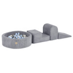 PLUSH NEST PLUSH NEST Hrací sestava s bazénem (3 prvky + bazén Ø 90 × 30 cm) s 200 míčky šedá