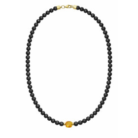 Luxusní pánský náhrdelník Samuel - jantar, turmalín, Černá 47 cm