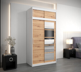 Šatní skříň Abi Ro1 s nástavcem Barva korpusu: Bílá, Rozměry: 100 cm, Dveře: Dub artisan