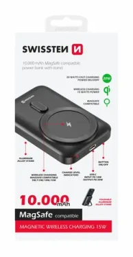 SWISSTEN 22013974 POWER BANK 10000 mAh černá / Power Bank / 20W / USB-C / Qi (22013974)