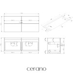 CERANO - Koupelnová skříňka Velora - bílá matná, úchytka černá + deska pod umyvadlo Navira Pro - 36 mm - 120x56,6x46,5 CER-668528
