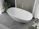 MEXEN/S - Eris volně stojící vana 180 x 95, bílá, sifon a přepad zlatá kartáčovaná 53441809500-55