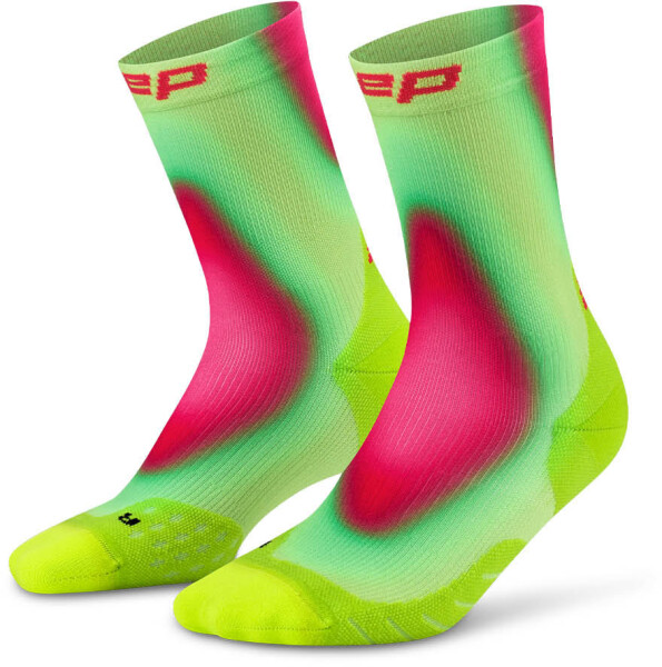 CEP pánské běžecké kompresní vysoké ponožky EDT. GRADIENT - lime/pink Velikost: V (Vel. chodidla 45-48)