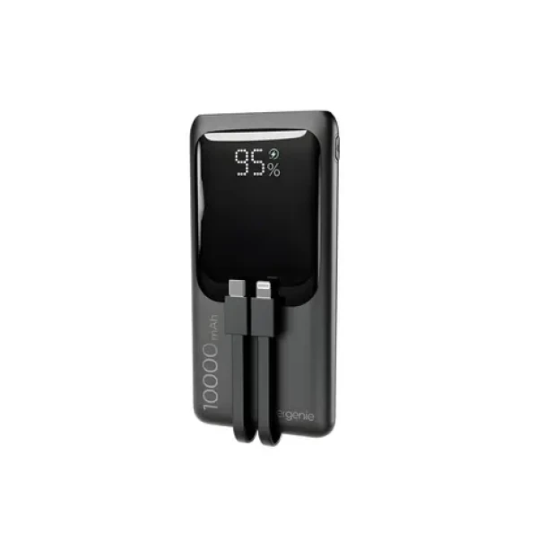 Gembird Powerbank 10000 mAh integrované kabely černá / Powerbanka / USB-C vstup / USB-A, USB-C výstup / 20 W PD (PB10-PD20-LCD-01)