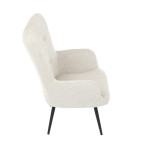 Křeslo "ušák", potah krémová látka, nohy černý kov