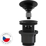 CERANO Umyvadlová výpusť - 5/4“ click-clack s přepadem - neuzavíratelná - plast - 35/50mm - černá matná