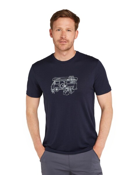 Pánské merino tričko s krátkým rukávem ICEBREAKER Mens 150 Tech Lite SS Tee Van Life, Midnight Navy velikost: L