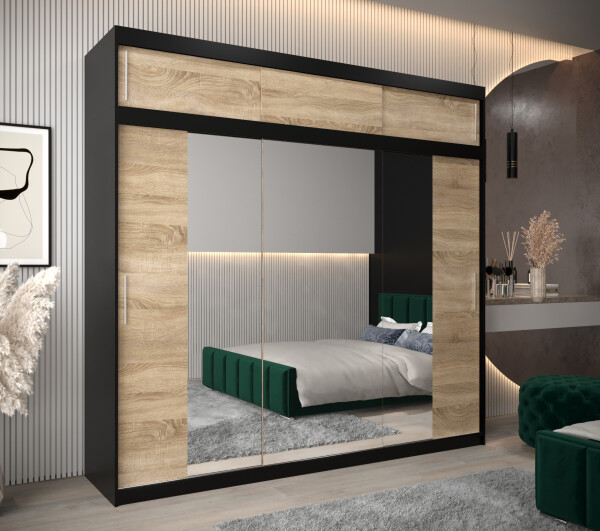 Šatní skříň Abi T2 s nástavcem Barva korpusu: Černá, Rozměry: 250 cm, Dveře: Dub sonoma