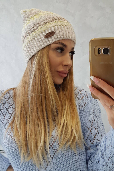 Fleecová čepice Patrycja K254 žlutá+béžová UNI