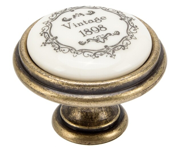 Tulip Nábytková knopka porcelánová Vintage starozlatá