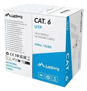 Lanberg CAT6 UTP šedá / Instalační kabel / 100 m / pevné jádro CU / CPR / Fluke Passed (LCU6-11CU-0100-S)